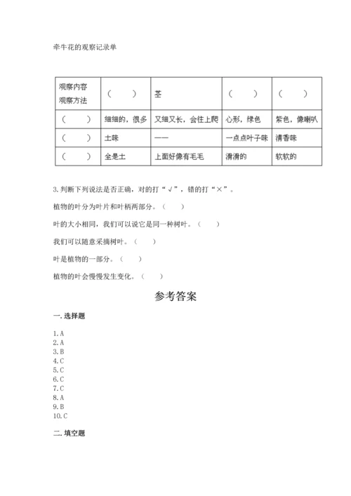 教科版一年级上册科学期末测试卷及答案参考.docx