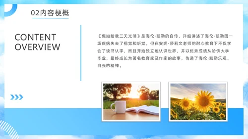 蓝色简约假如给我三天光明读书分享PPT模板
