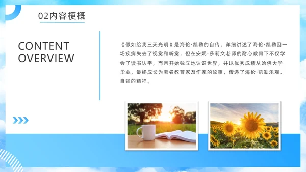 蓝色简约假如给我三天光明读书分享PPT模板