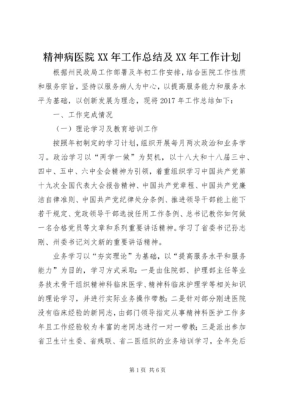 精神病医院XX年工作总结及XX年工作计划精编.docx