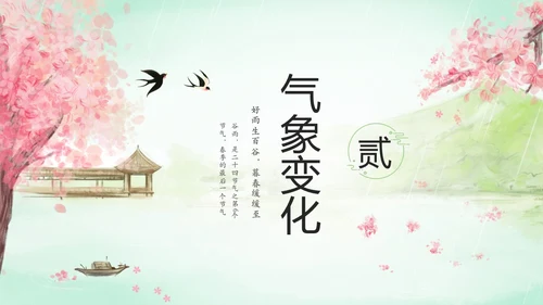 绿色清新水墨中国风传统节气谷雨节气介绍主题班会PPT