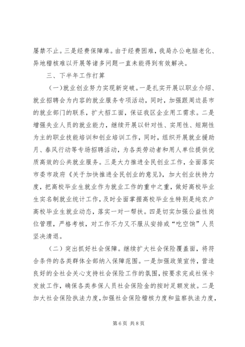 人力资源和社会保障局某年上半年工作总结及下半年工作计划.docx