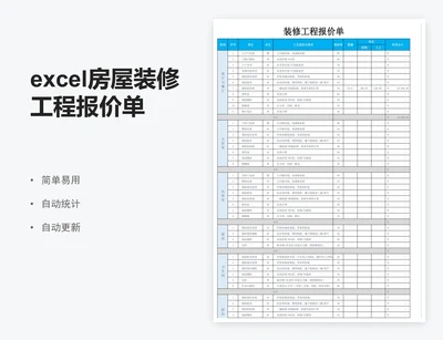excel房屋装修工程报价单新房装修预算表格