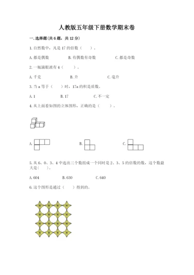 人教版五年级下册数学期末卷及答案【典优】.docx