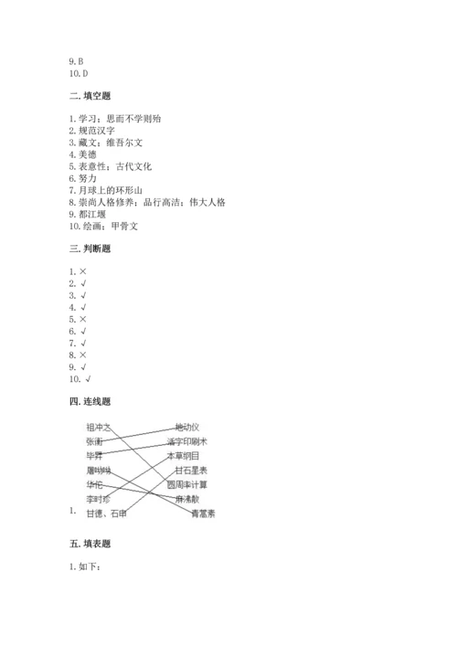 五年级上册道德与法治第四单元骄人祖先 灿烂文化测试卷（突破训练）.docx