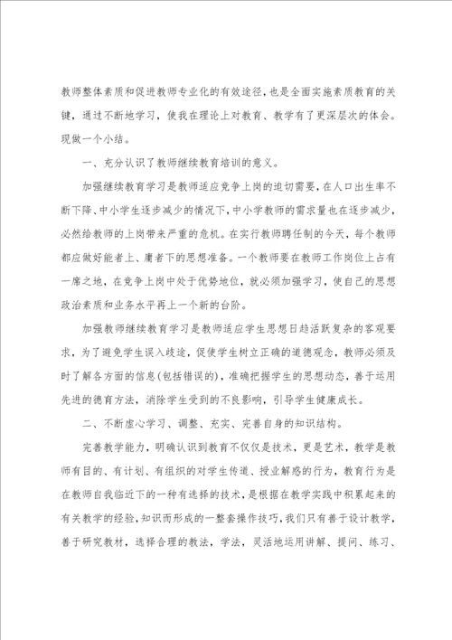 小学教师继续教育培训心得体会