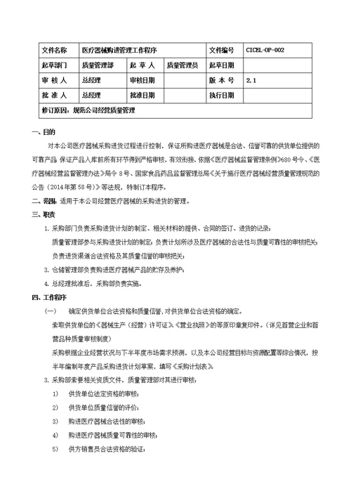 质量管理工作工作程序2018