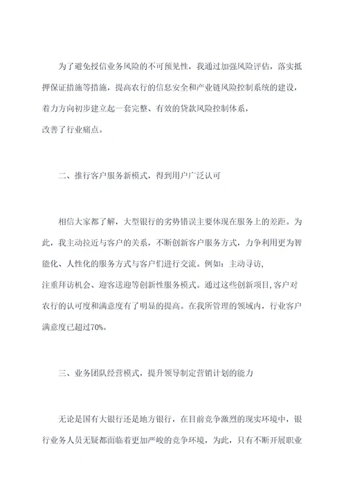 农行主任个人述职报告