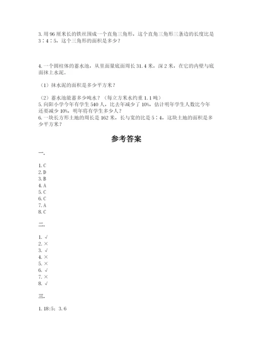 小学六年级数学摸底考试题附答案（培优a卷）.docx