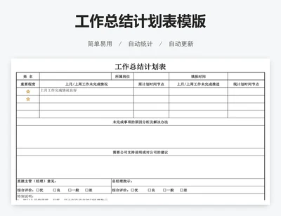 工作总结计划表模版