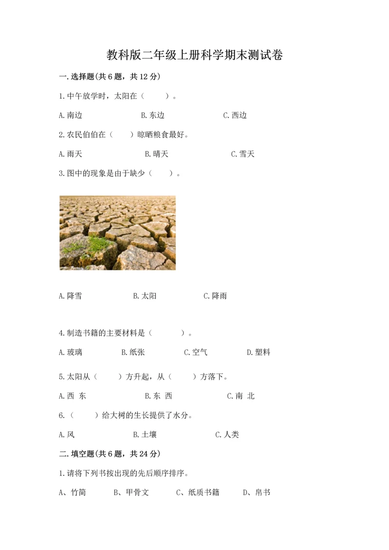 教科版二年级上册科学期末测试卷精品含答案.docx