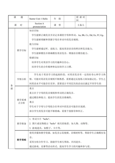 Starter Unit 1 Hello Section A Pronunciation表格版教学设