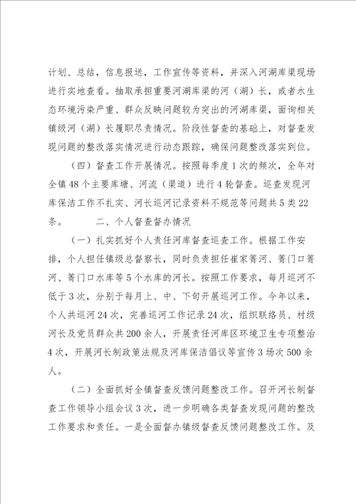 XX镇级河长制总督察长履职工作总结