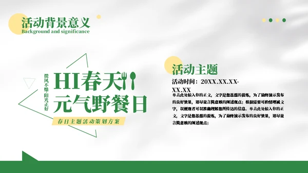 春日元气野餐活动策划方案通用PPT模板