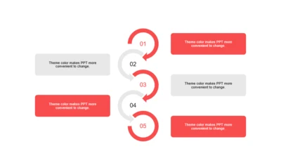 红色扁平圆形箭头5项PPT循环