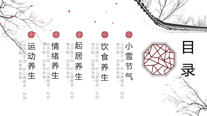淡雅中国风二十四节气之小雪养生PPT模板