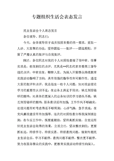 专题组织生活会表态发言