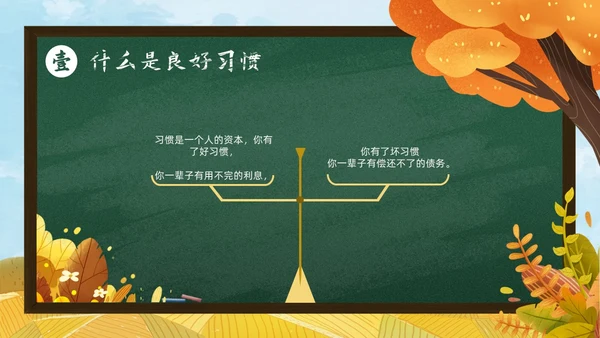 秋天黄色简约黑板培养好习惯成就好人生说课ppt