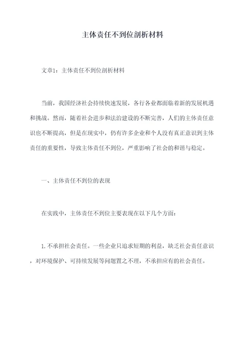 主体责任不到位剖析材料