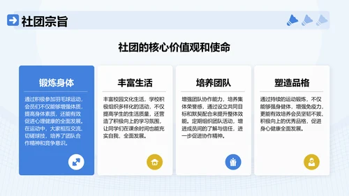 蓝色插画风羽毛球社团招新活动方案PPT模板