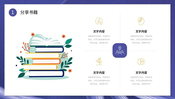 创意书本读书人物插画读书分享会通用模板PPT