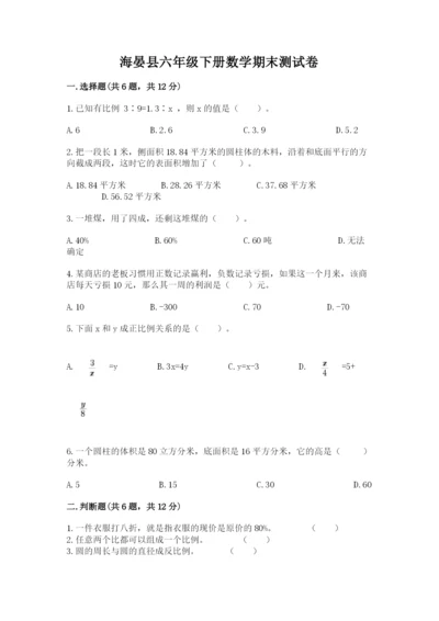 海晏县六年级下册数学期末测试卷a4版.docx