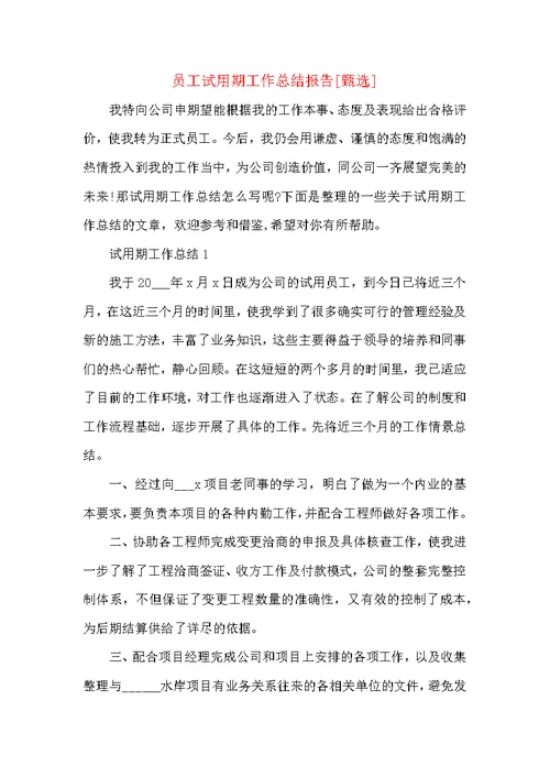 员工试用期工作总结报告