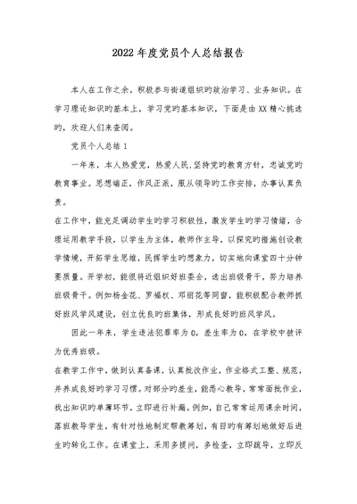 2022年度党员个人总结汇报