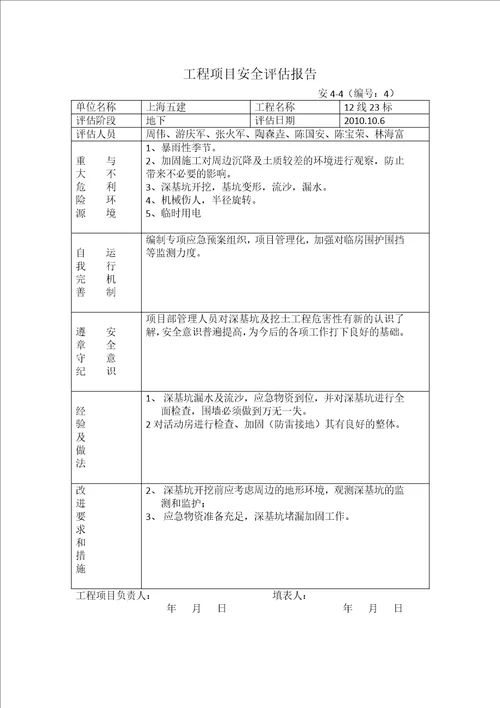 工程项目安全评估报告