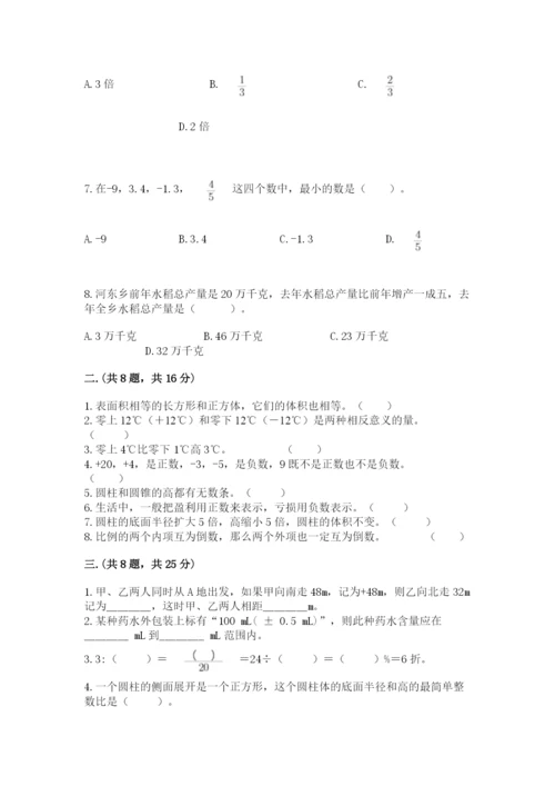 西师大版数学小升初模拟试卷含完整答案（典优）.docx