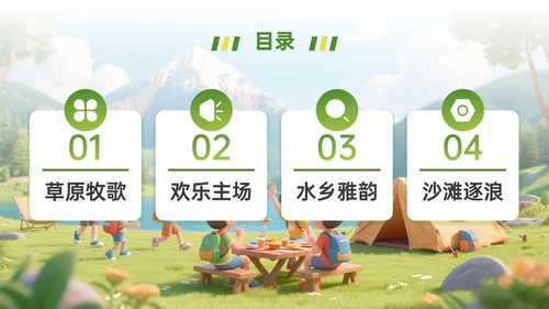 绿色清新卡通风暑假旅游计划PPT模板