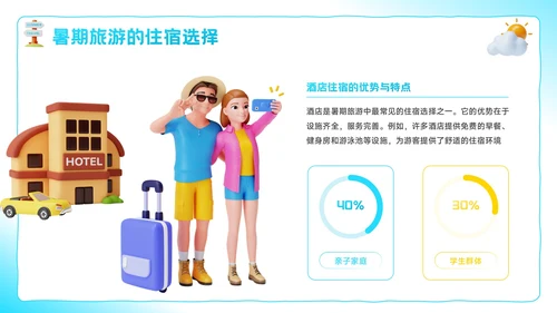 蓝色3D风盛夏之旅：暑期旅游新体验PPT模板