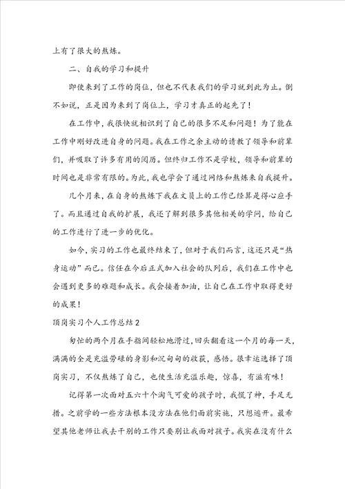 顶岗实习个人工作总结