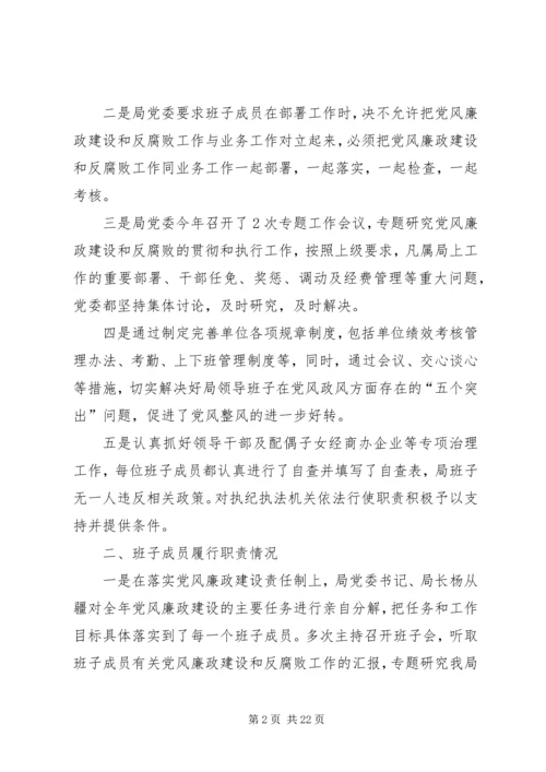 第一篇：旅游局领导班子及其成员执行党风廉政建设责任制情况的自我检查报告.docx