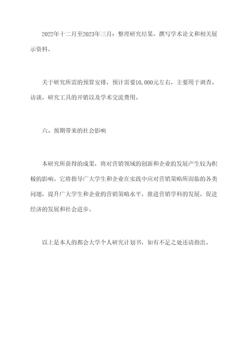 都会大学个人研究计划书