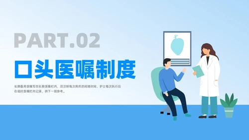 蓝色扁平插画医嘱执行制度培训PPT课件护理医疗