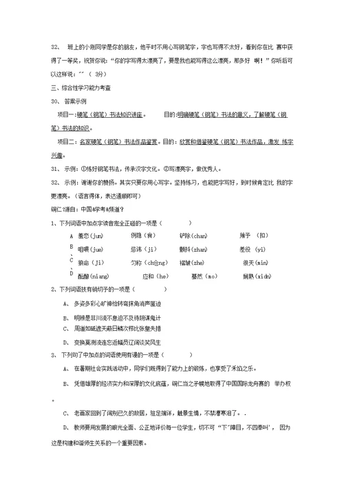 中考语文总复习试卷分类冲刺训练基础知识