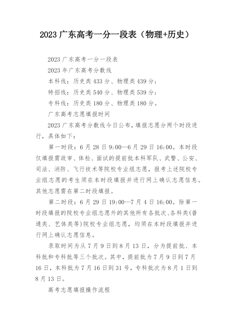 2023广东高考一分一段表（物理+历史）.docx