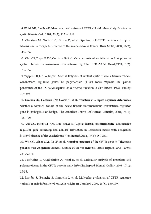 先天性输精管缺如患者临床特征及cftr基因突变筛查word论文