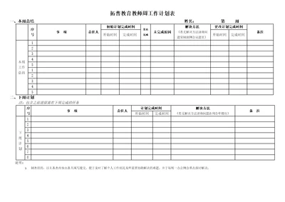 培训学校教师周工作计划表格