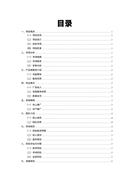 大学生互联网+比赛项目计划书