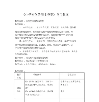 化学变化的基本类型复习教案