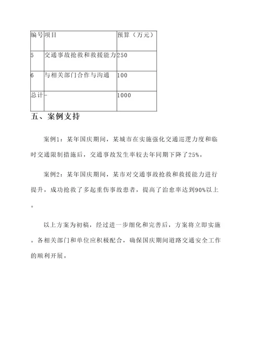 国庆保障道路安全工作方案