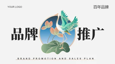 荷叶仙鹤国潮品牌推广PPT模板
