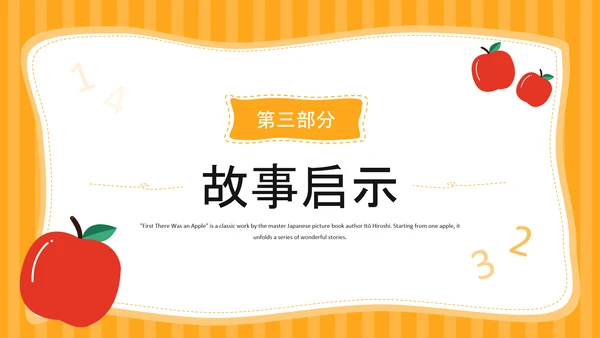 橙色插画风《首先有一个苹果》的趣味数字认知PPT