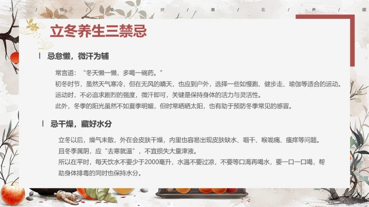 棕色中国风二十四节气之立冬养生PPT模板