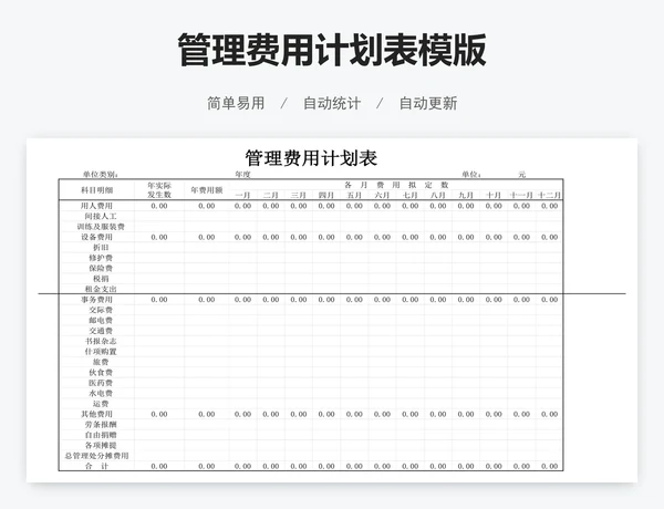管理费用计划表模版