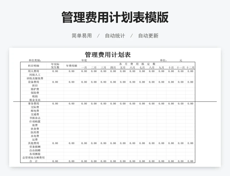 管理费用计划表模版