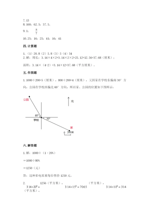 2022六年级上册数学期末测试卷（夺分金卷）.docx