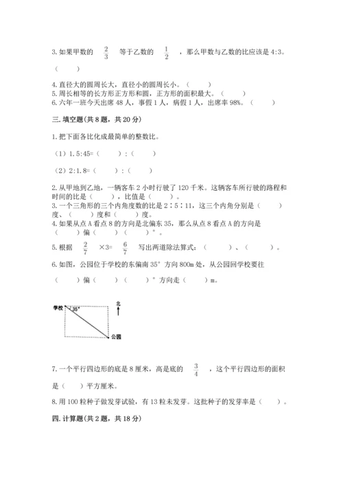 小学数学六年级上册期末测试卷附答案（考试直接用）.docx